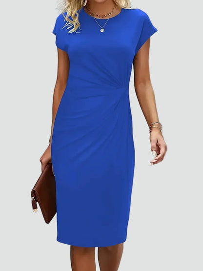 Elegant Cocktail Dress for Women with Round Neck Cap Sleeve Twist Waist Bodycon Style