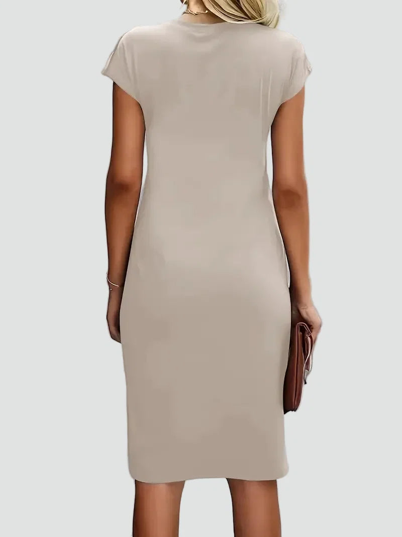 Elegant Cocktail Dress for Women with Round Neck Cap Sleeve Twist Waist Bodycon Style