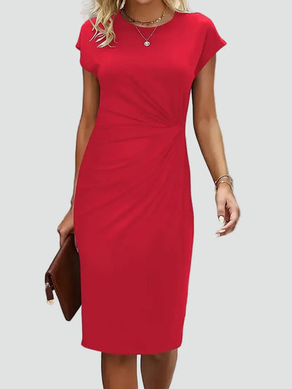 Elegant Cocktail Dress for Women with Round Neck Cap Sleeve Twist Waist Bodycon Style