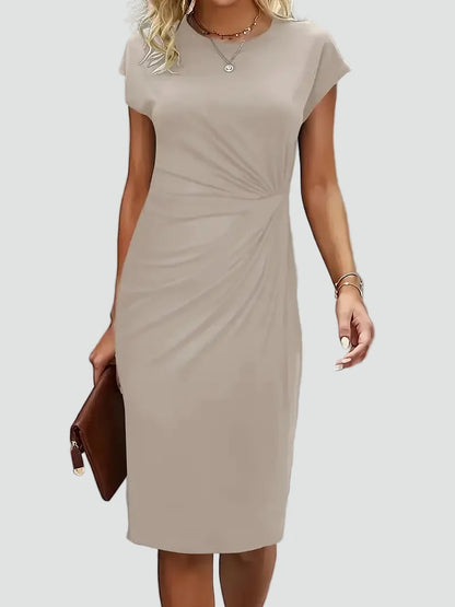 Elegant Cocktail Dress for Women with Round Neck Cap Sleeve Twist Waist Bodycon Style