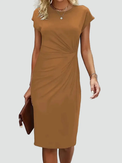 Elegant Cocktail Dress for Women with Round Neck Cap Sleeve Twist Waist Bodycon Style