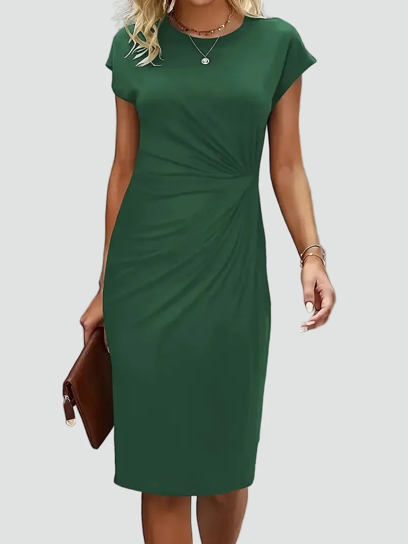 Elegant Cocktail Dress for Women with Round Neck Cap Sleeve Twist Waist Bodycon Style