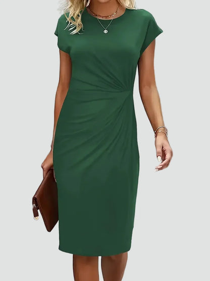 Elegant Cocktail Dress for Women with Round Neck Cap Sleeve Twist Waist Bodycon Style