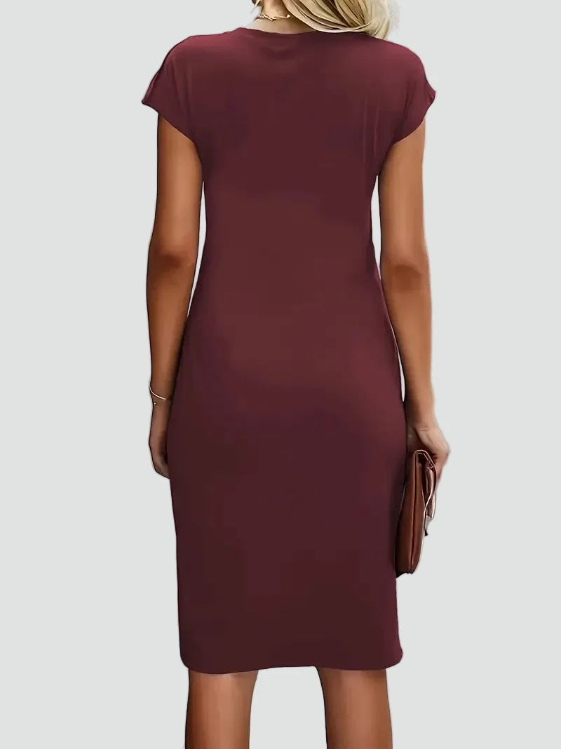 Elegant Cocktail Dress for Women with Round Neck Cap Sleeve Twist Waist Bodycon Style