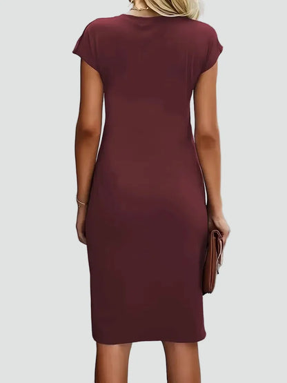 Elegant Cocktail Dress for Women with Round Neck Cap Sleeve Twist Waist Bodycon Style