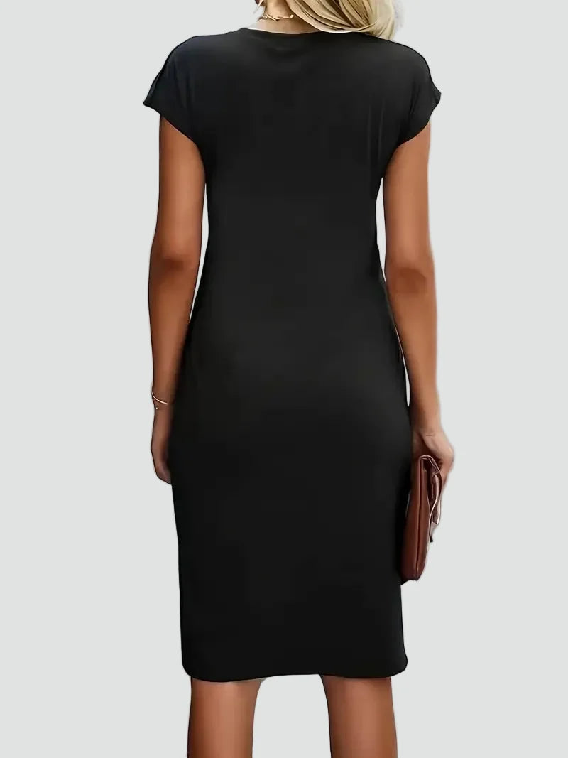 Elegant Cocktail Dress for Women with Round Neck Cap Sleeve Twist Waist Bodycon Style