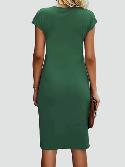 Elegant Cocktail Dress for Women with Round Neck Cap Sleeve Twist Waist Bodycon Style