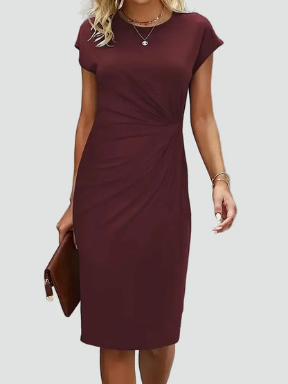Elegant Cocktail Dress for Women with Round Neck Cap Sleeve Twist Waist Bodycon Style