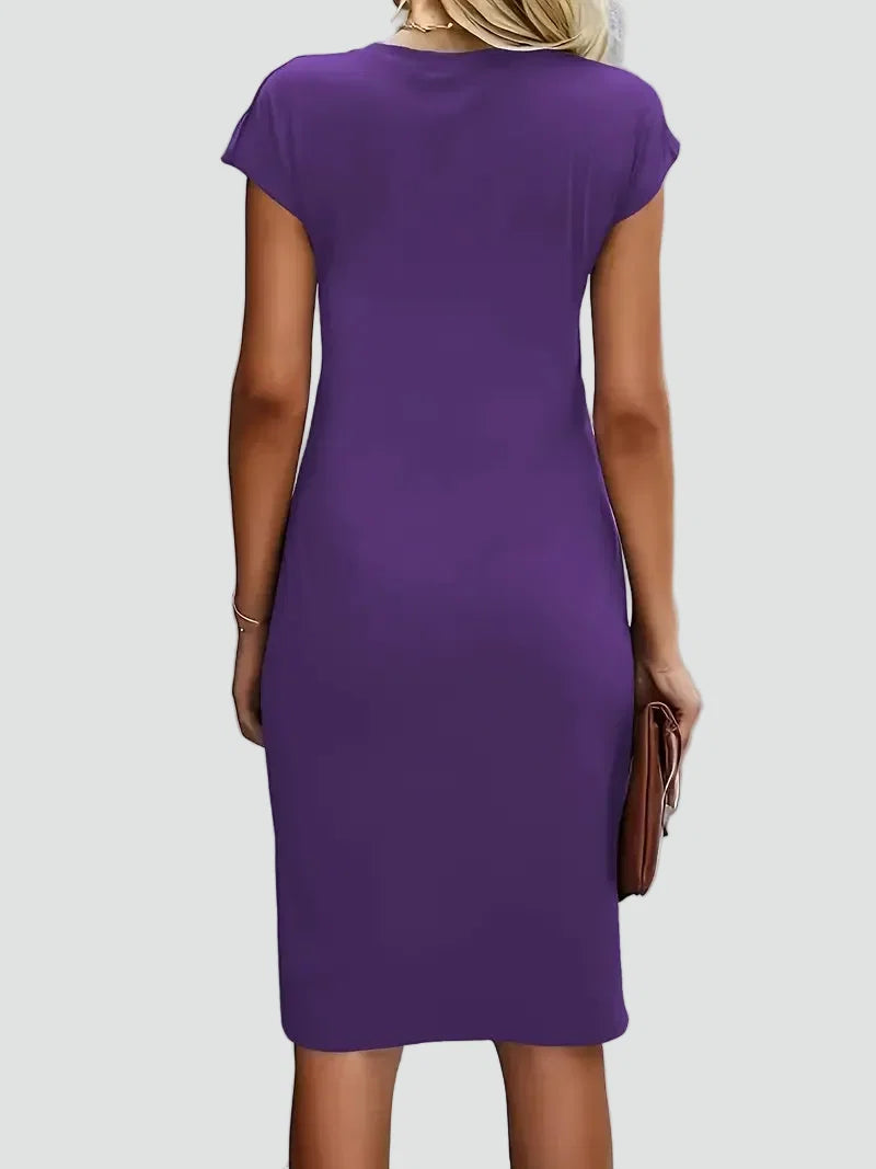 Elegant Cocktail Dress for Women with Round Neck Cap Sleeve Twist Waist Bodycon Style