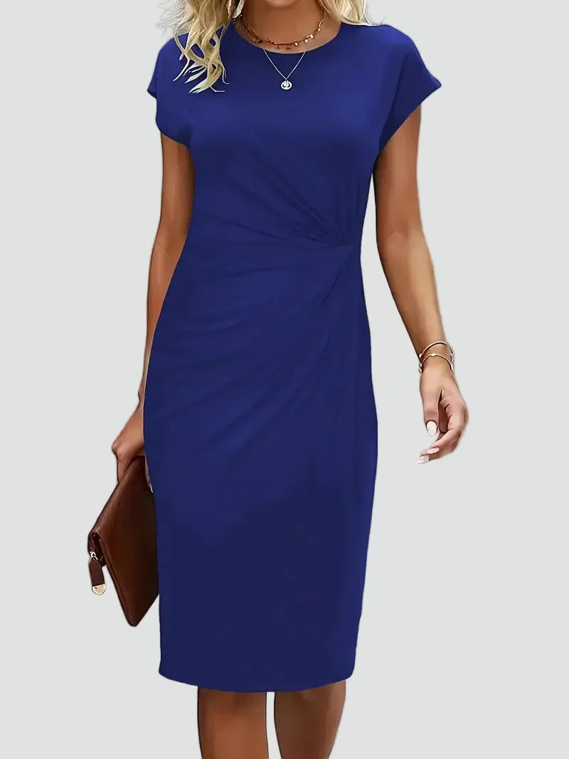 Elegant Cocktail Dress for Women with Round Neck Cap Sleeve Twist Waist Bodycon Style