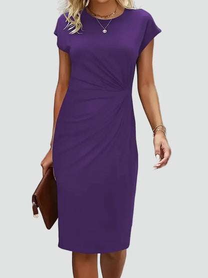 Elegant Cocktail Dress for Women with Round Neck Cap Sleeve Twist Waist Bodycon Style