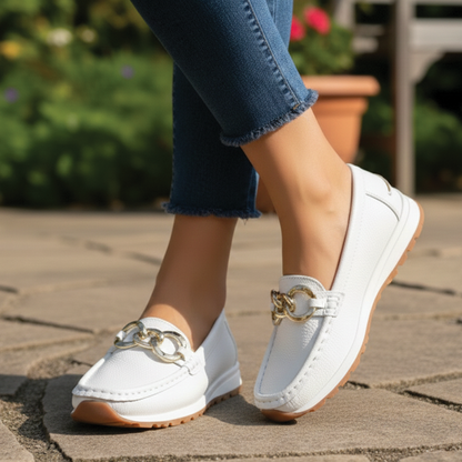 Comfortable Chain Detail Platform Loafer for Women with Round Toe Slip On Rubber Sole Casual Style