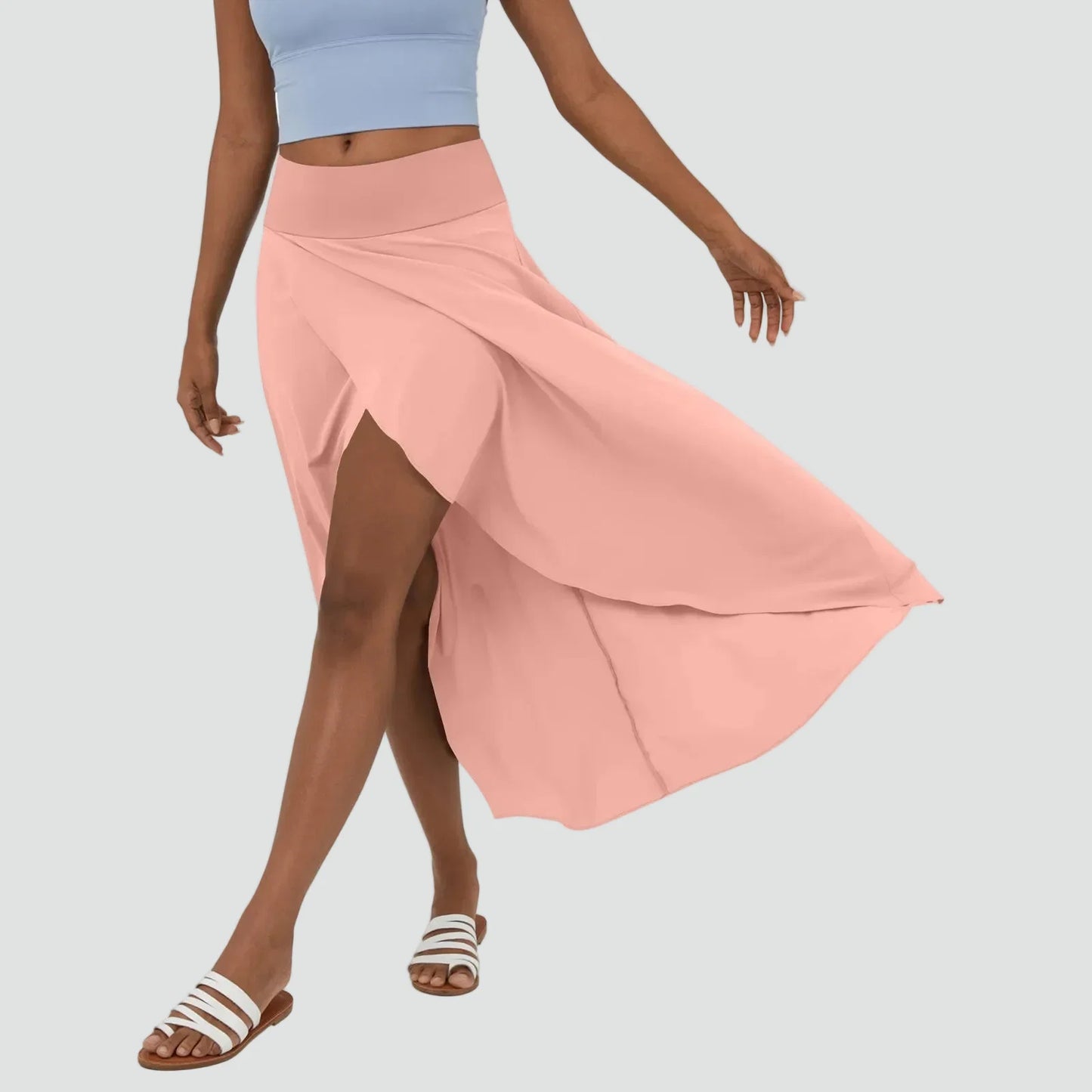 Effortless Wrap Maxi Skirt for Women with High Waist Front Slit Flowing Bohemian Style