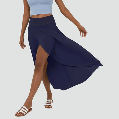 Effortless Wrap Maxi Skirt for Women with High Waist Front Slit Flowing Bohemian Style