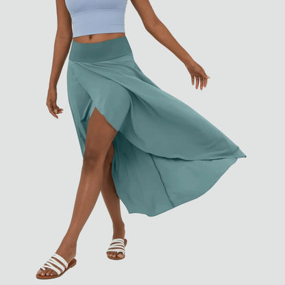 Effortless Wrap Maxi Skirt for Women with High Waist Front Slit Flowing Bohemian Style