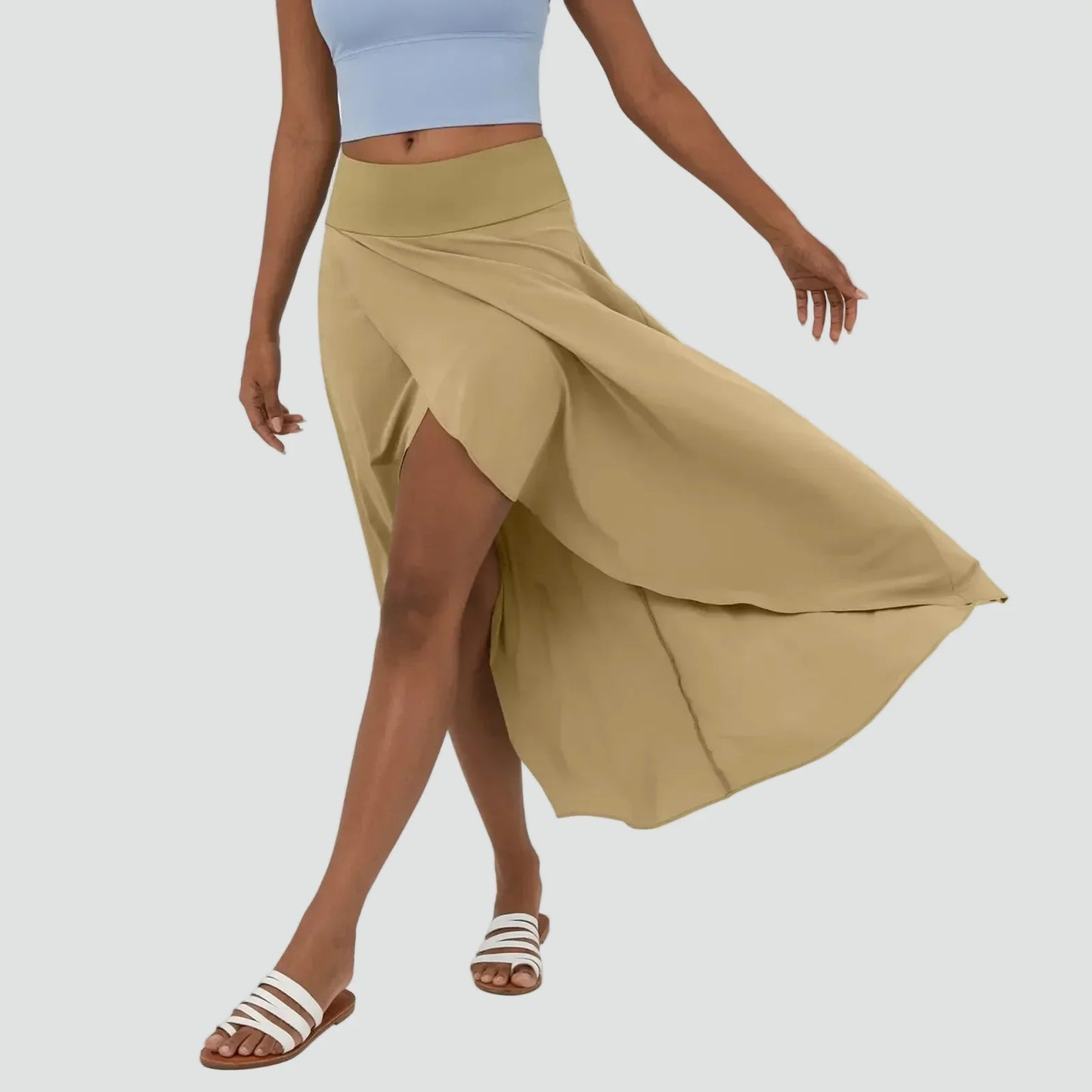 Effortless Wrap Maxi Skirt for Women with High Waist Front Slit Flowing Bohemian Style