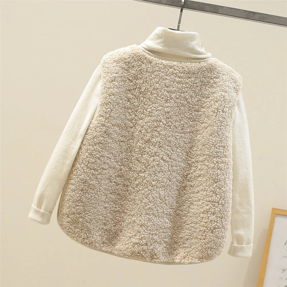 Warm Fleece Cardigan Vest for Women with Button Down Sherpa Sleeveless Warm Easy Style