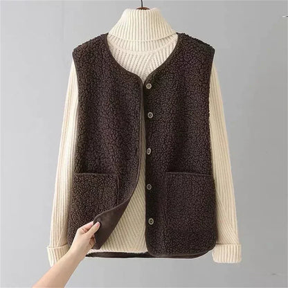 Warm Fleece Cardigan Vest for Women with Button Down Sherpa Sleeveless Warm Easy Style