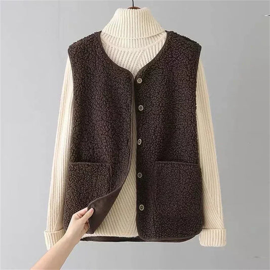 Warm Fleece Cardigan Vest for Women with Button Down Sherpa Sleeveless Warm Easy Style