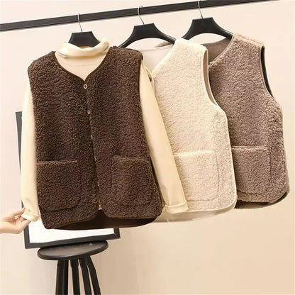 Warm Fleece Cardigan Vest for Women with Button Down Sherpa Sleeveless Warm Easy Style