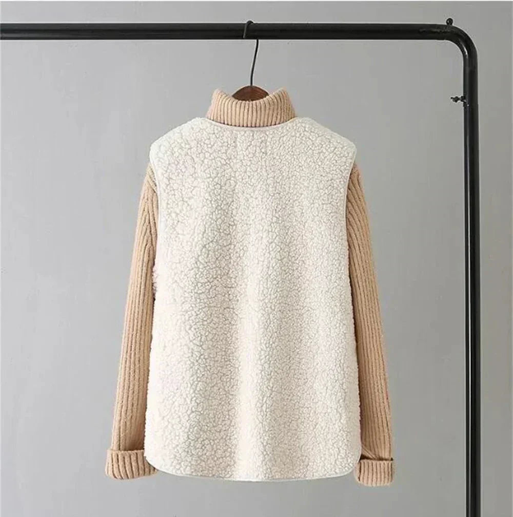 Warm Fleece Cardigan Vest for Women with Button Down Sherpa Sleeveless Warm Easy Style