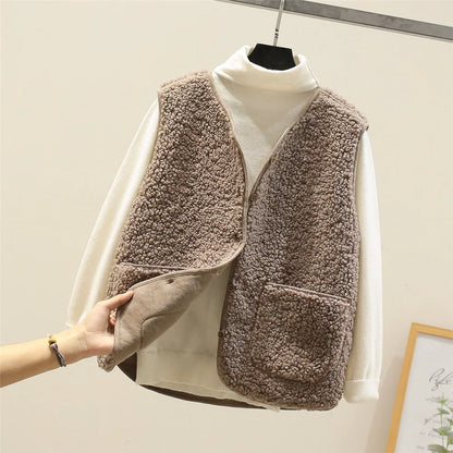 Warm Fleece Cardigan Vest for Women with Button Down Sherpa Sleeveless Warm Easy Style