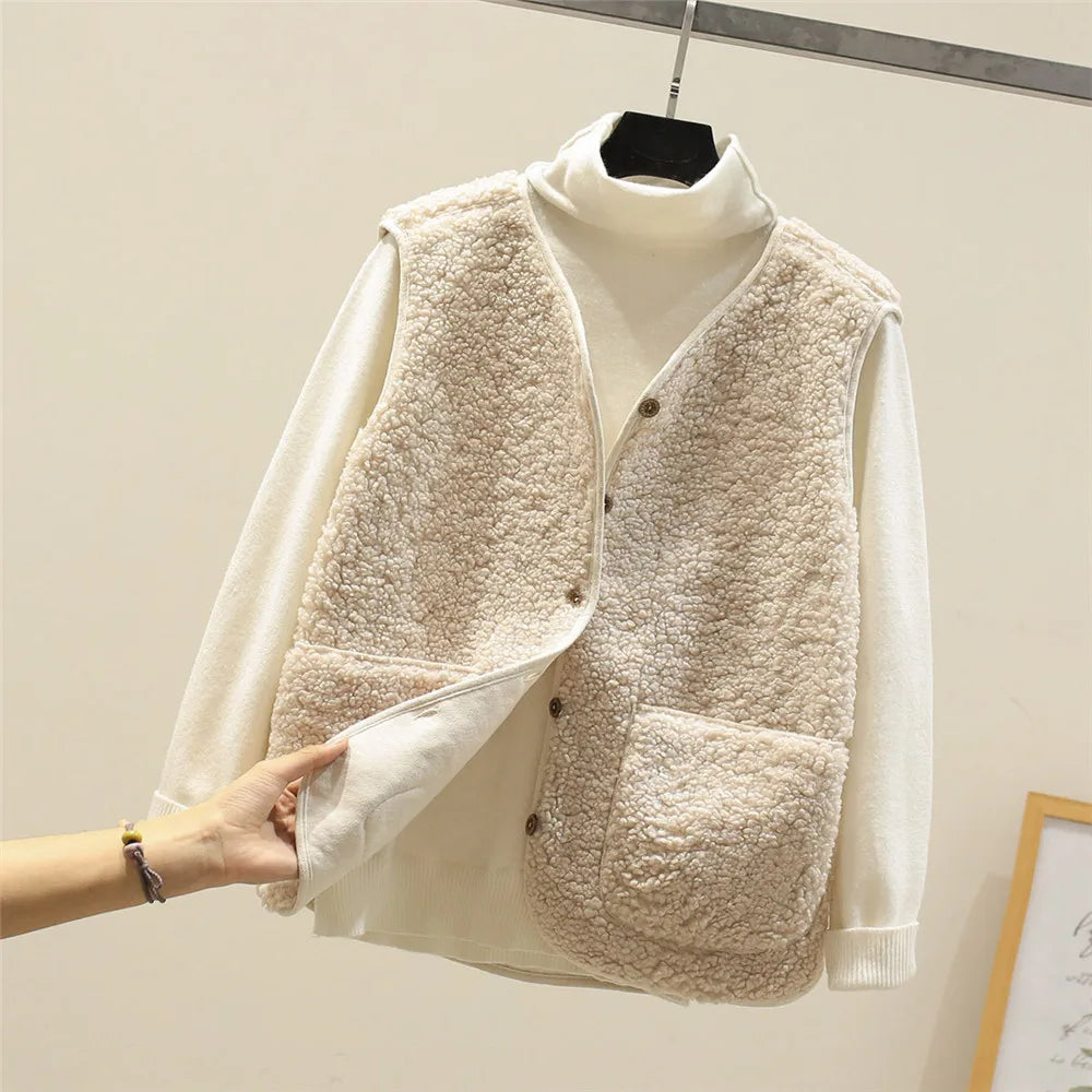 Warm Fleece Cardigan Vest for Women with Button Down Sherpa Sleeveless Warm Easy Style