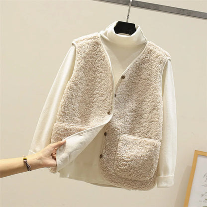 Warm Fleece Cardigan Vest for Women with Button Down Sherpa Sleeveless Warm Easy Style