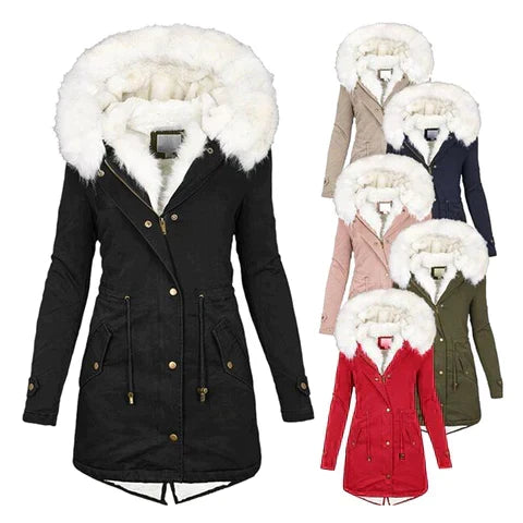 Women's Faux Fur Hood Drawstring Winter Coat