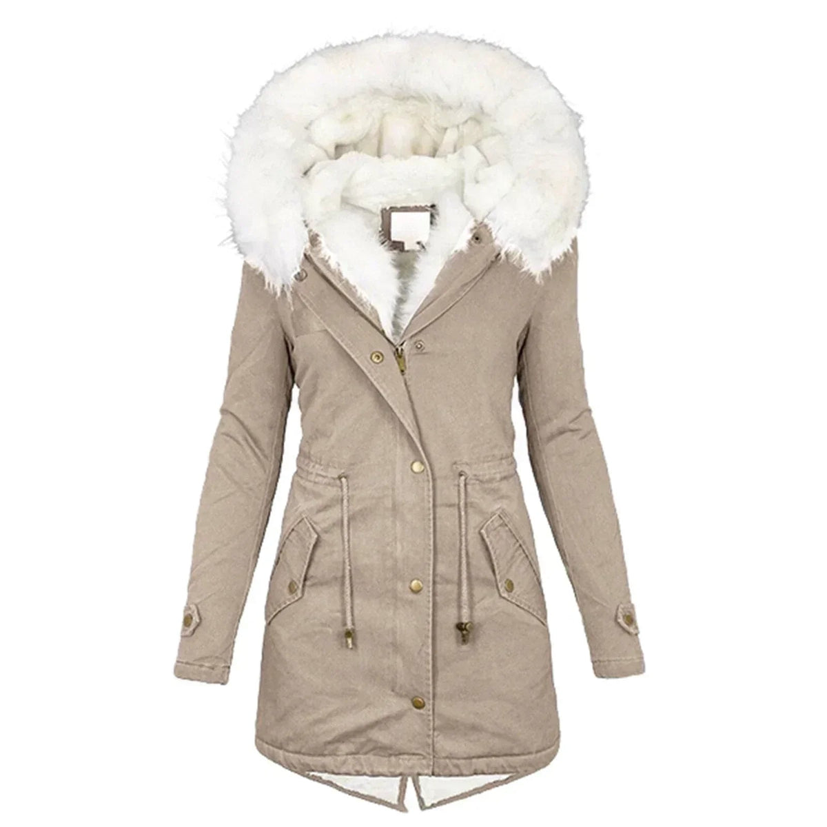 Women's Faux Fur Hood Drawstring Winter Coat