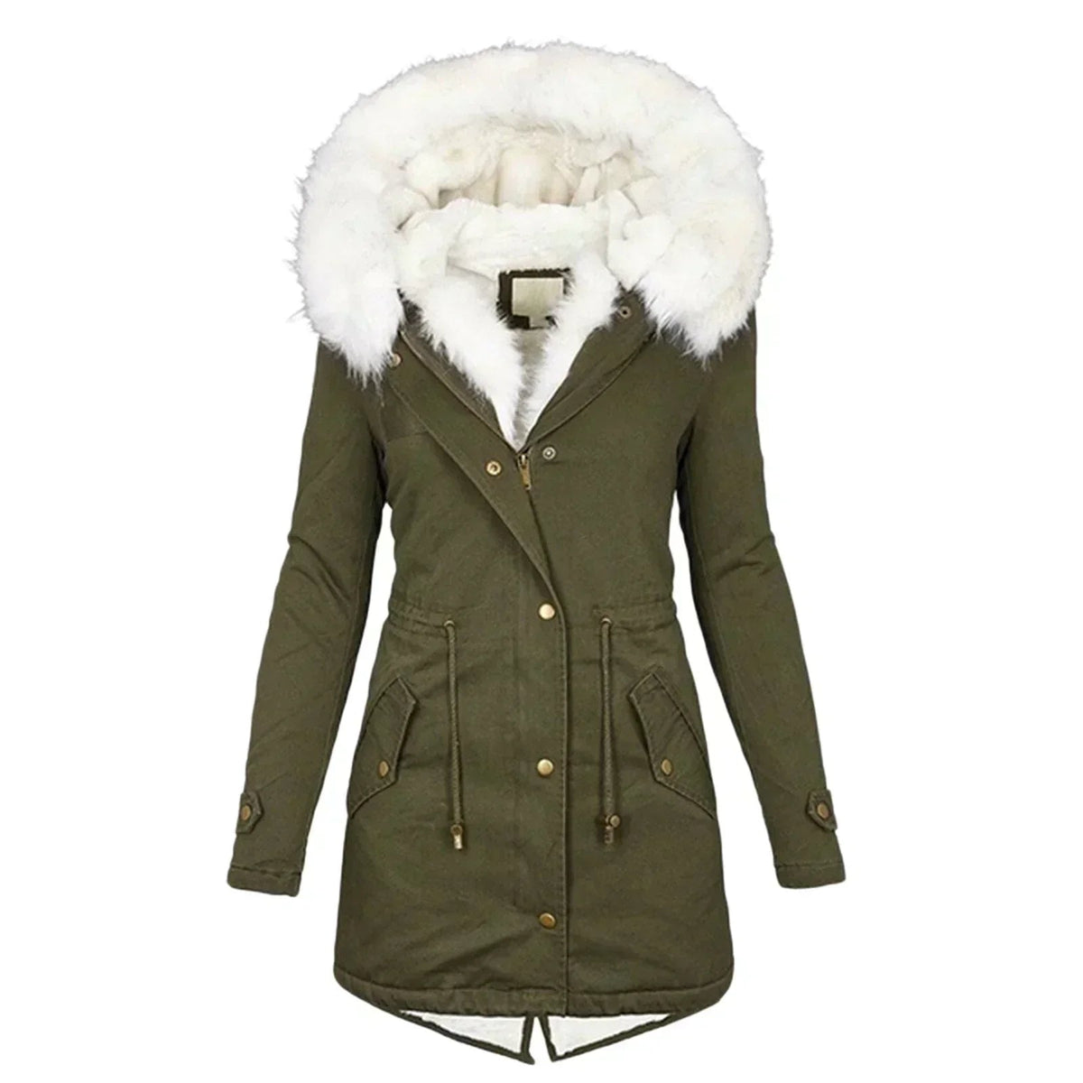 Women's Faux Fur Hood Drawstring Winter Coat