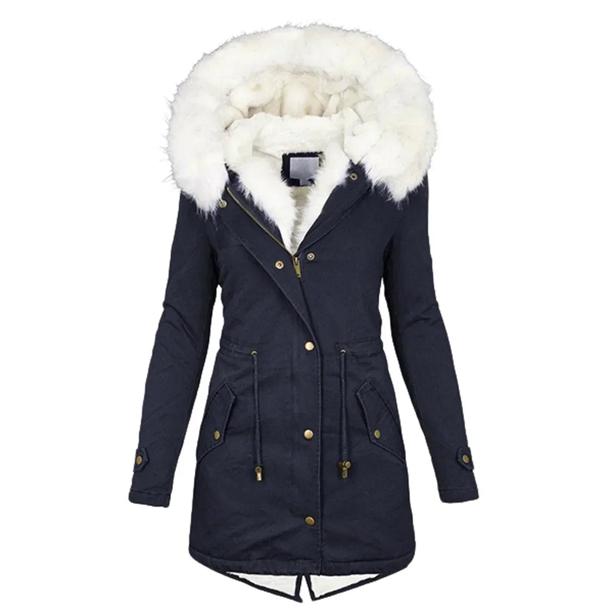 Women's Faux Fur Hood Drawstring Winter Coat