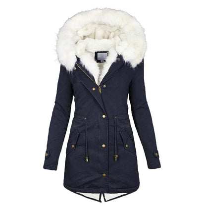 Women's Faux Fur Hood Drawstring Winter Coat