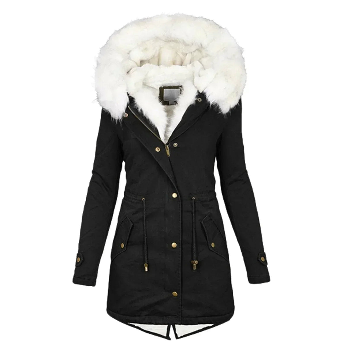 Women's Faux Fur Hood Drawstring Winter Coat