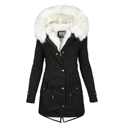 Women's Faux Fur Hood Drawstring Winter Coat