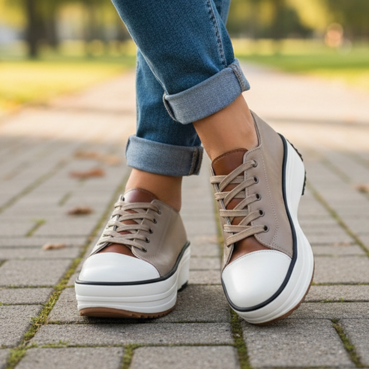 Stylish Platform Sneaker for Women with Lace Up Contrast Toe Chunky Sole Casual Style