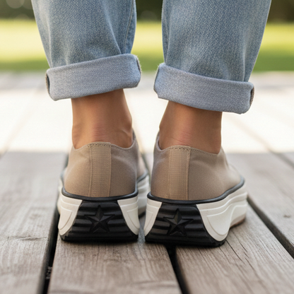 Stylish Platform Sneaker for Women with Lace Up Contrast Toe Chunky Sole Casual Style