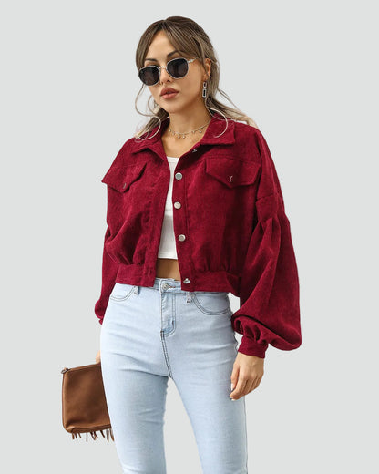 Women's Oversized Cropped Pockets Corduroy Jacket