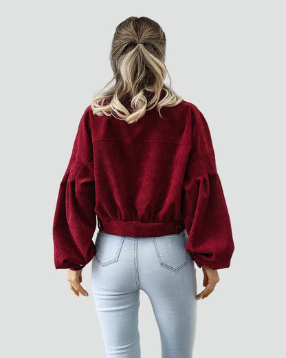 Women's Oversized Cropped Pockets Corduroy Jacket