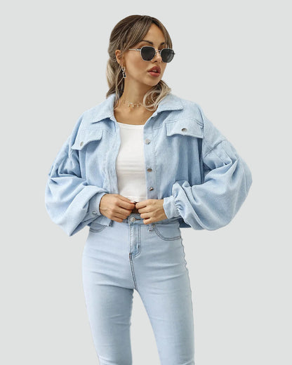 Women's Oversized Cropped Pockets Corduroy Jacket