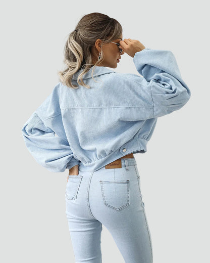 Women's Oversized Cropped Pockets Corduroy Jacket