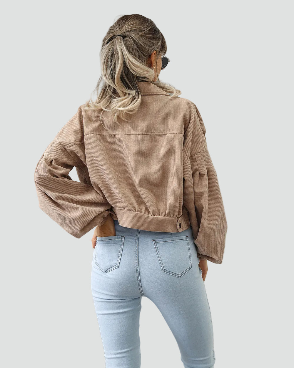 Women's Oversized Cropped Pockets Corduroy Jacket