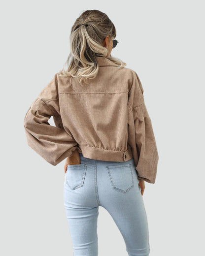 Women's Oversized Cropped Pockets Corduroy Jacket