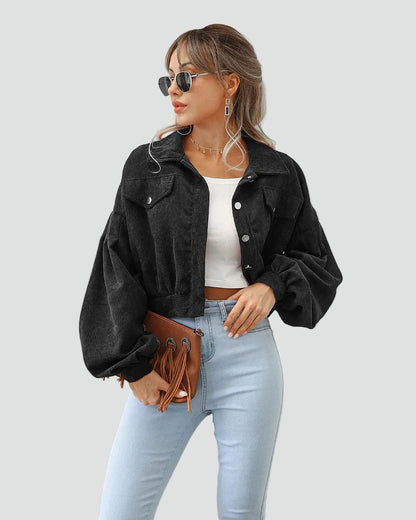 Women's Oversized Cropped Pockets Corduroy Jacket