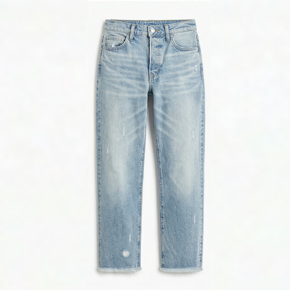 Effortless Distressed Straight Leg Jeans for Women with High Waist Frayed Hem Cropped Casual Style
