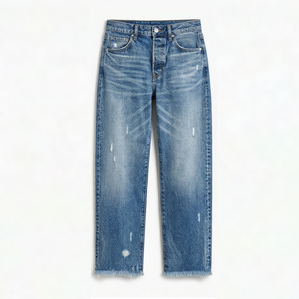 Effortless Distressed Straight Leg Jeans for Women with High Waist Frayed Hem Cropped Casual Style