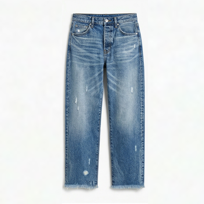 Effortless Distressed Straight Leg Jeans for Women with High Waist Frayed Hem Cropped Casual Style