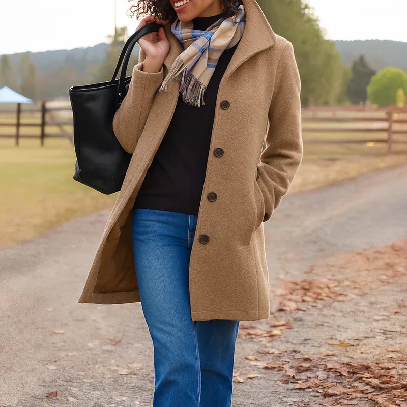 Women's Single Breasted High Collar Wool Coat