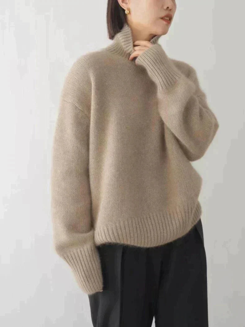 Comfortable Ribbed Knit Sweater for Women with High Neck Long Sleeve Relaxed Oversized Style