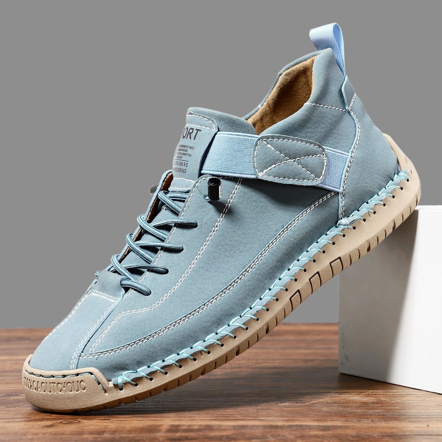 Comfortable Leather Sneakers for Women with Lace Up Velcro Strap Hand Stitched Casual Style